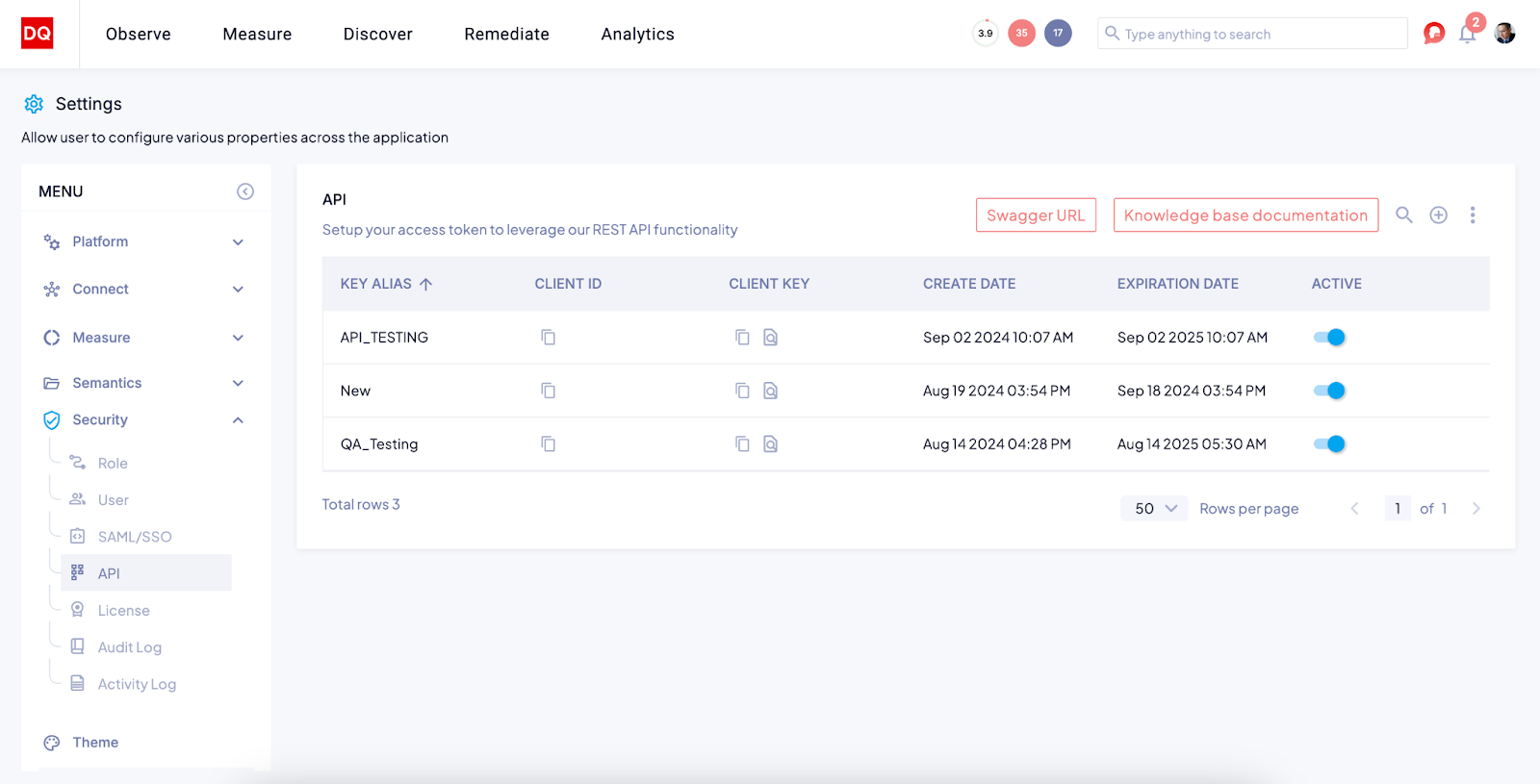 API call to get DQ score